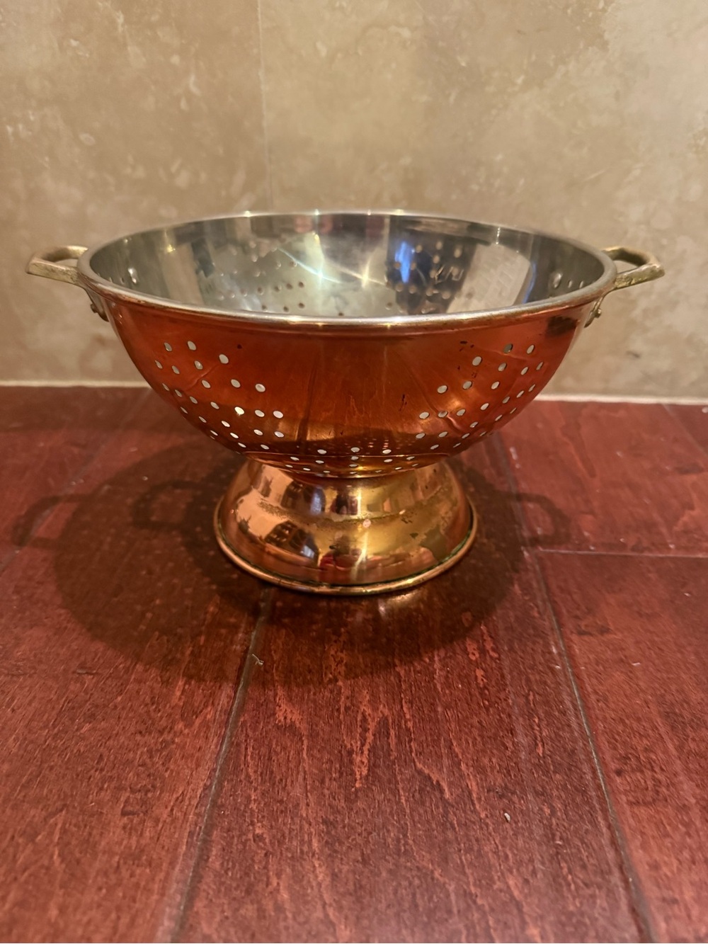 Vintage Colander Copper Brass Nickel Footed Pedestal 9" Strainer Decor rustic 9”